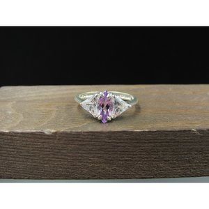 Size 8.75 Sterling Silver Purple Amethyst And Cubic Zirconia Gem Band Ring